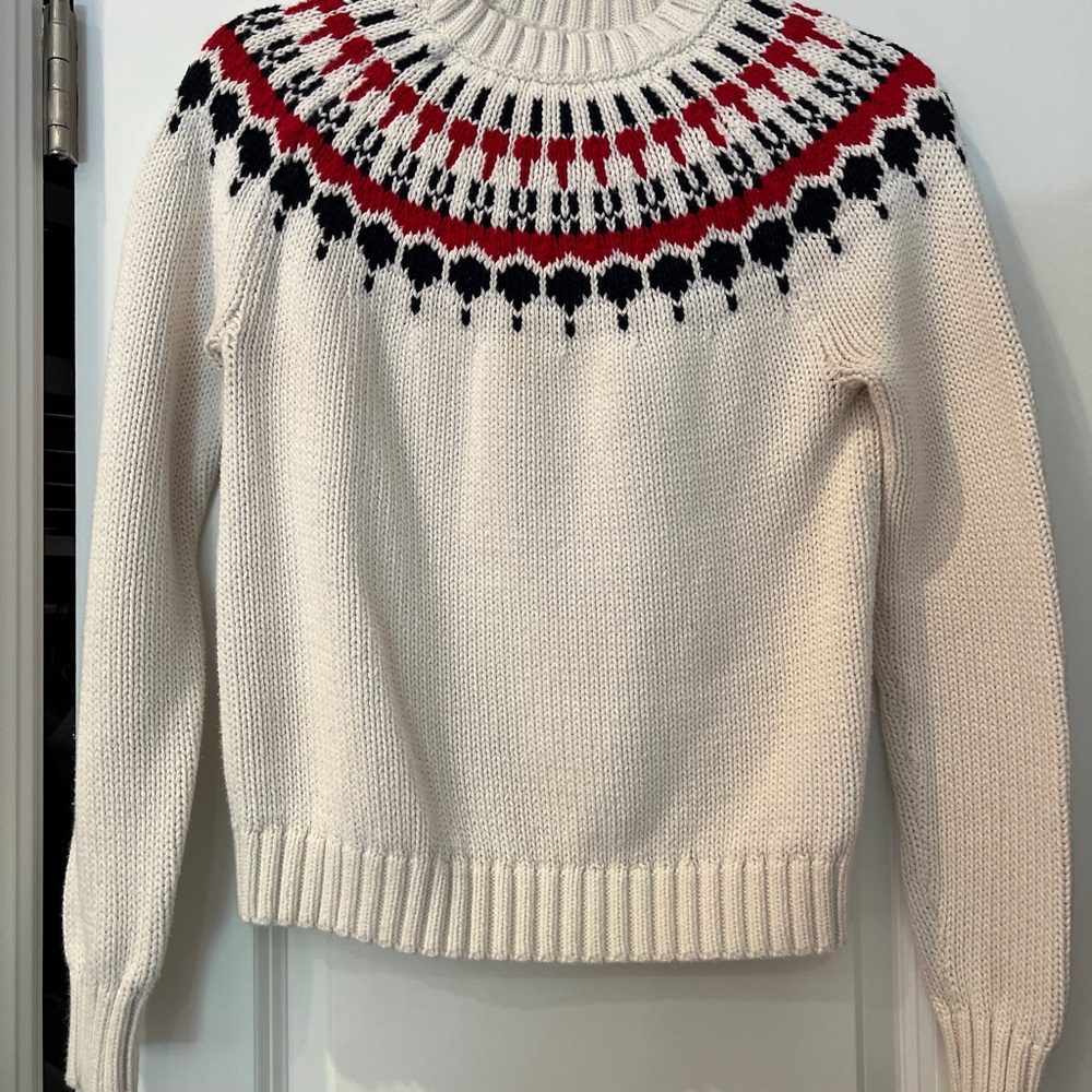J. Crew Factory Cream and Red Fair Isle Crew Neck Sweater